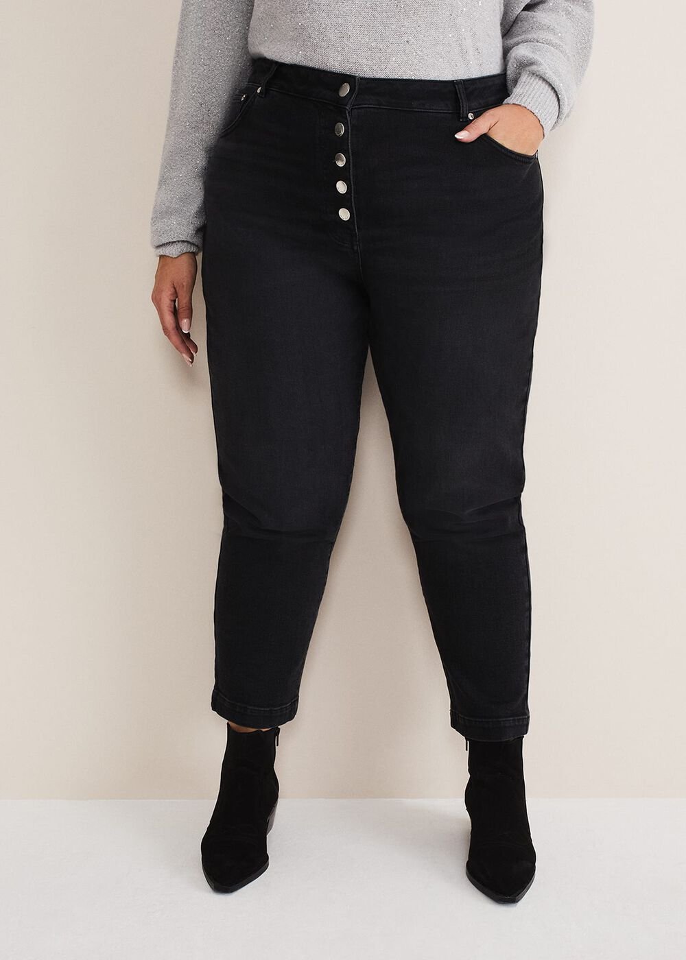 Karlie Button Through Corduroy Jeans Black