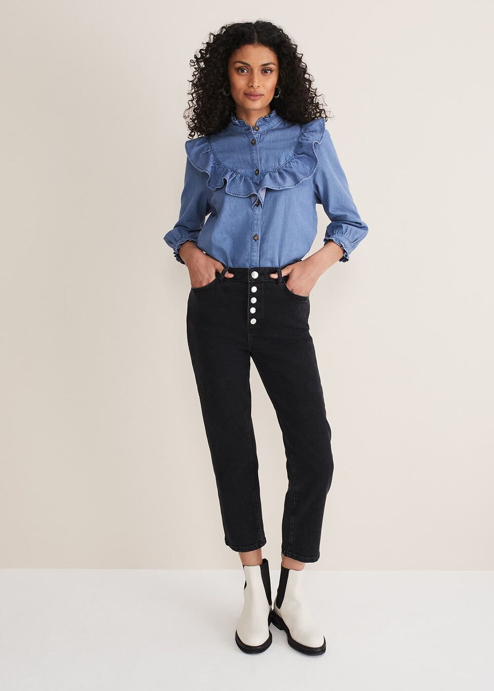 Karlie Button Through Corduroy Jeans Black