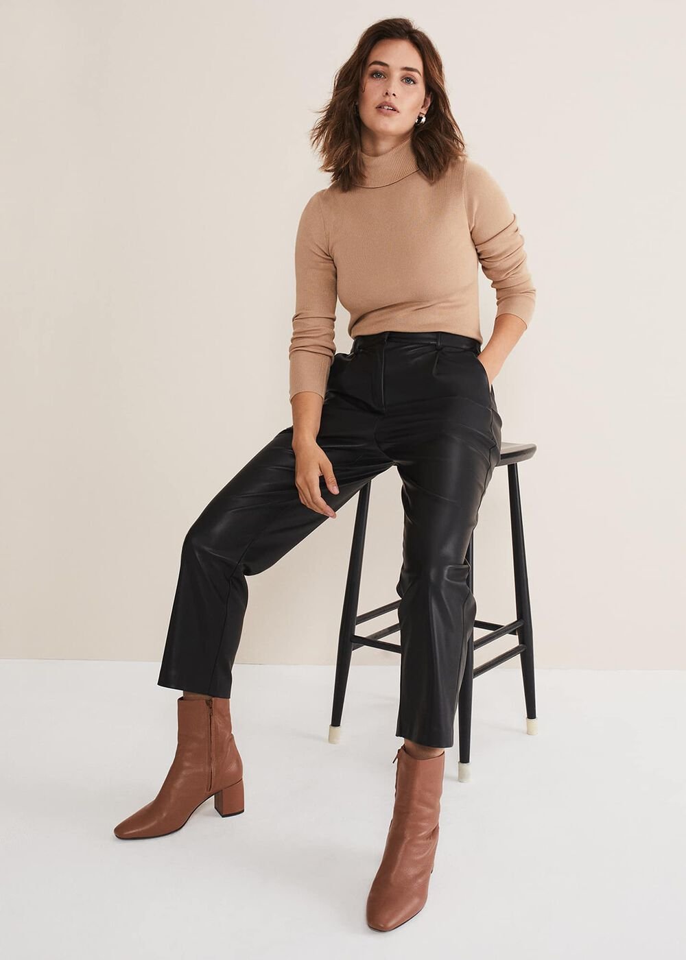 Rya Pleather Straight Leg Trouser Black