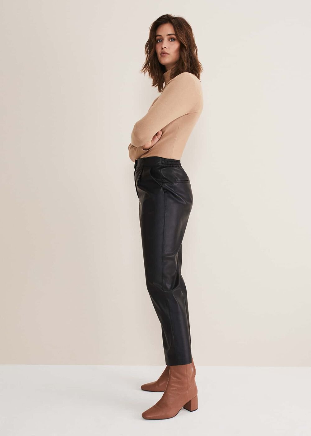 Rya Pleather Straight Leg Trouser Black