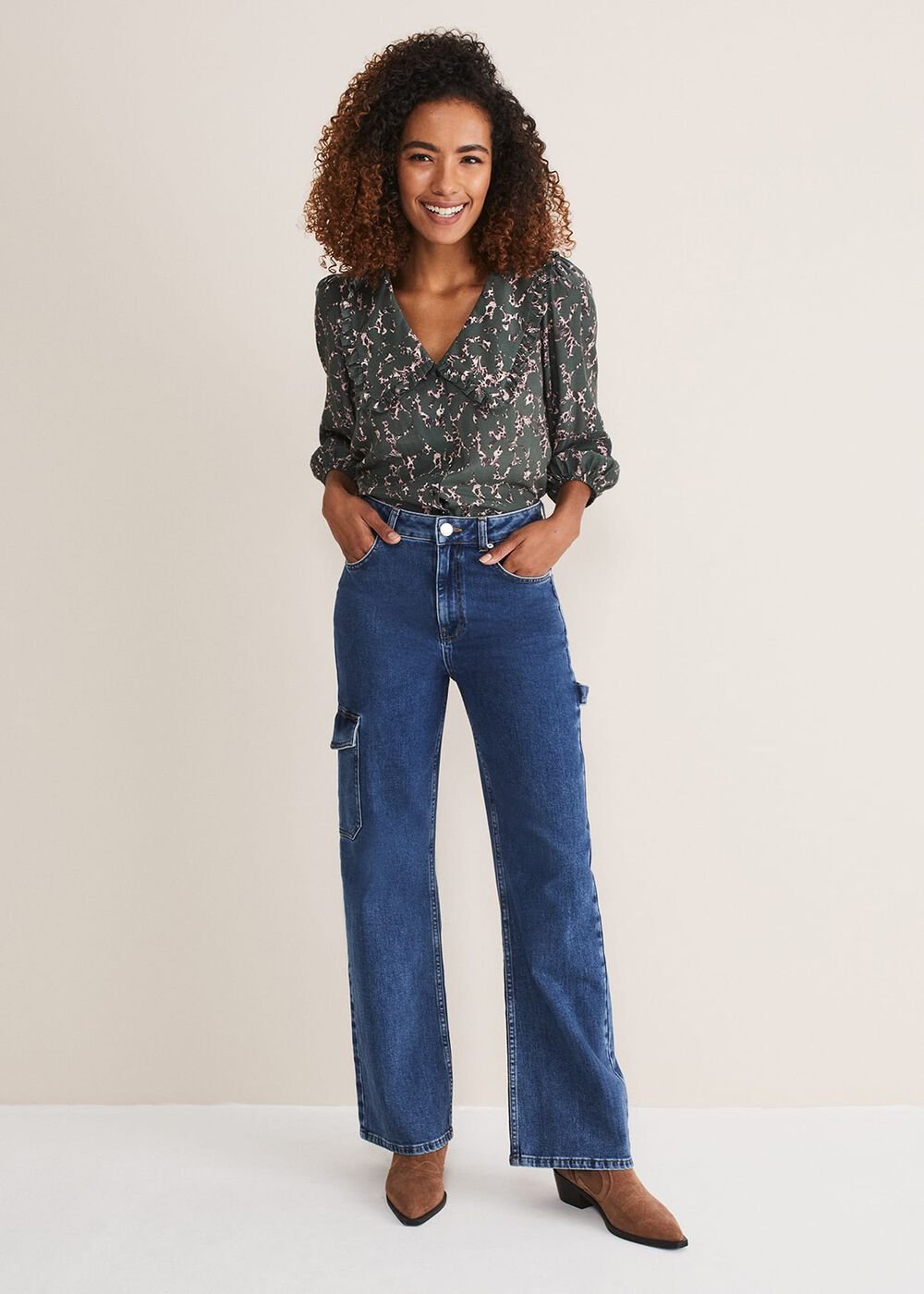 Scout Cargo Wide Leg Jeans Mid Blue