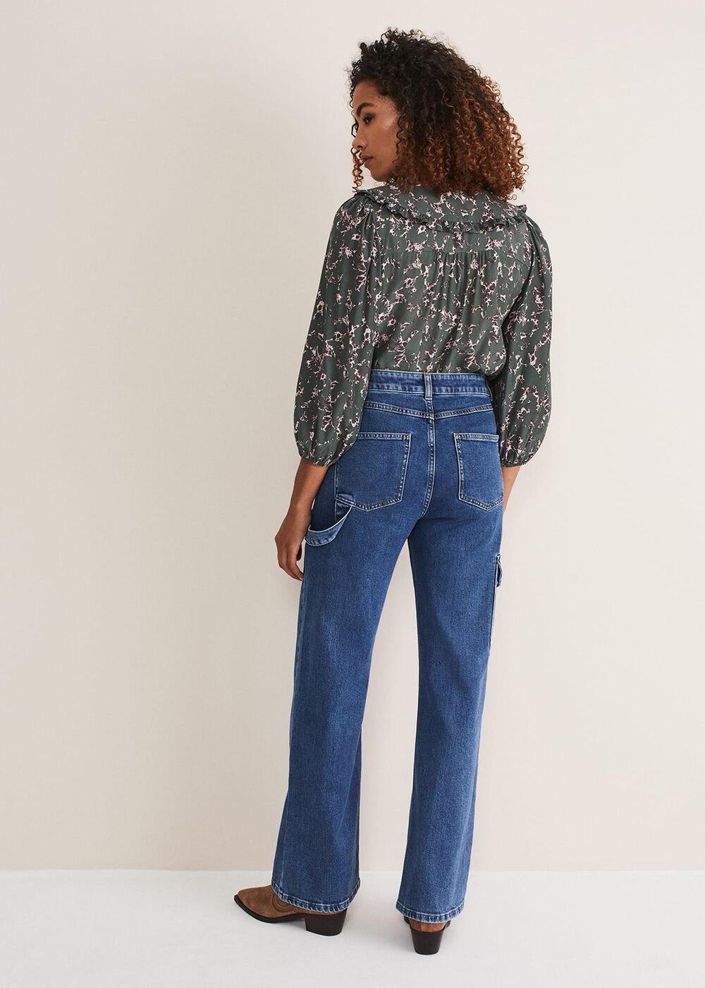 Scout Cargo Wide Leg Jeans Mid Blue