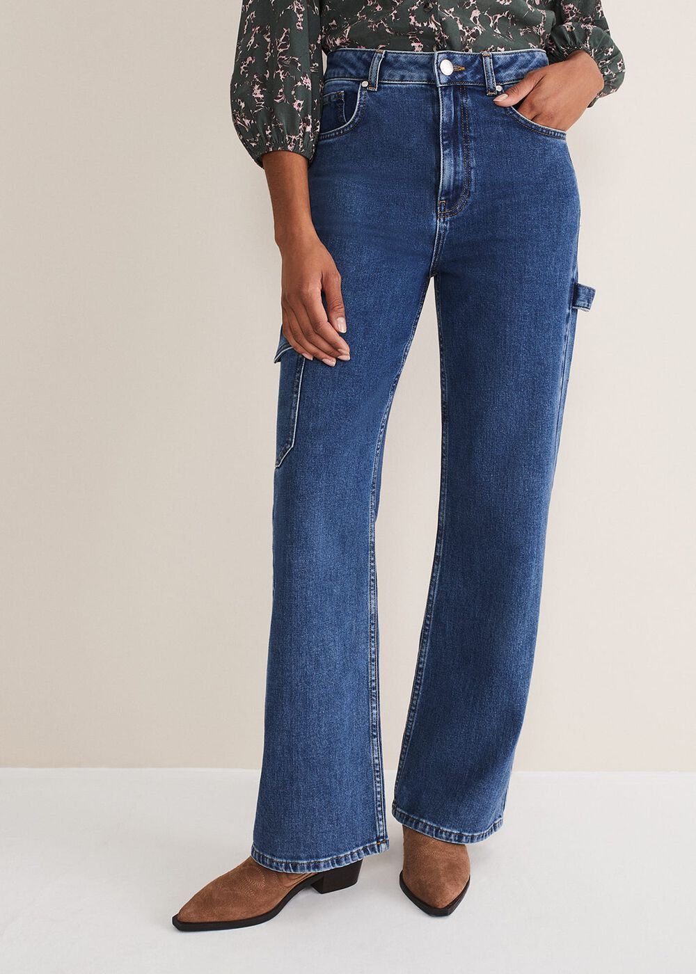 Scout Cargo Wide Leg Jeans Mid Blue