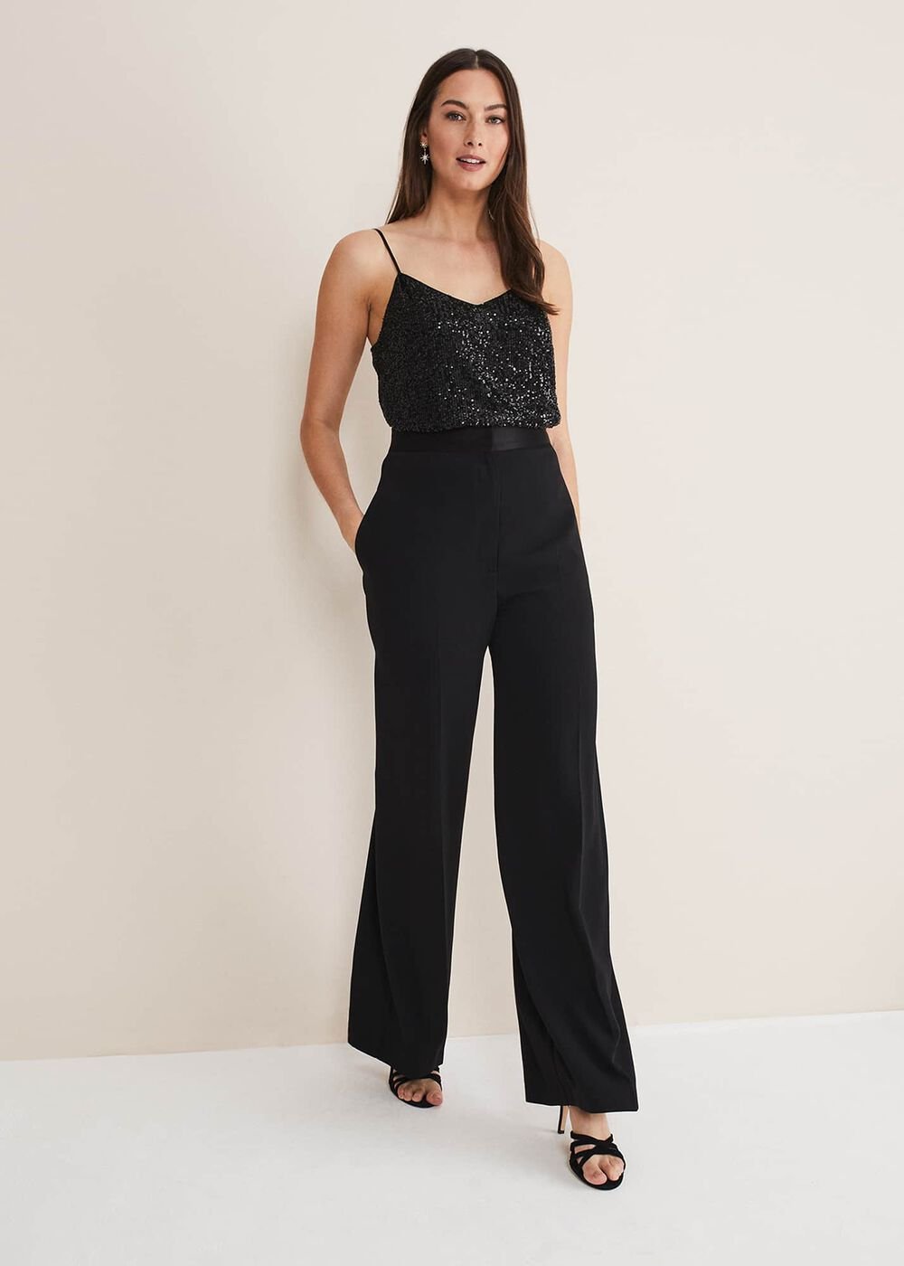 Elandra Wide Leg Tux Trousers Black