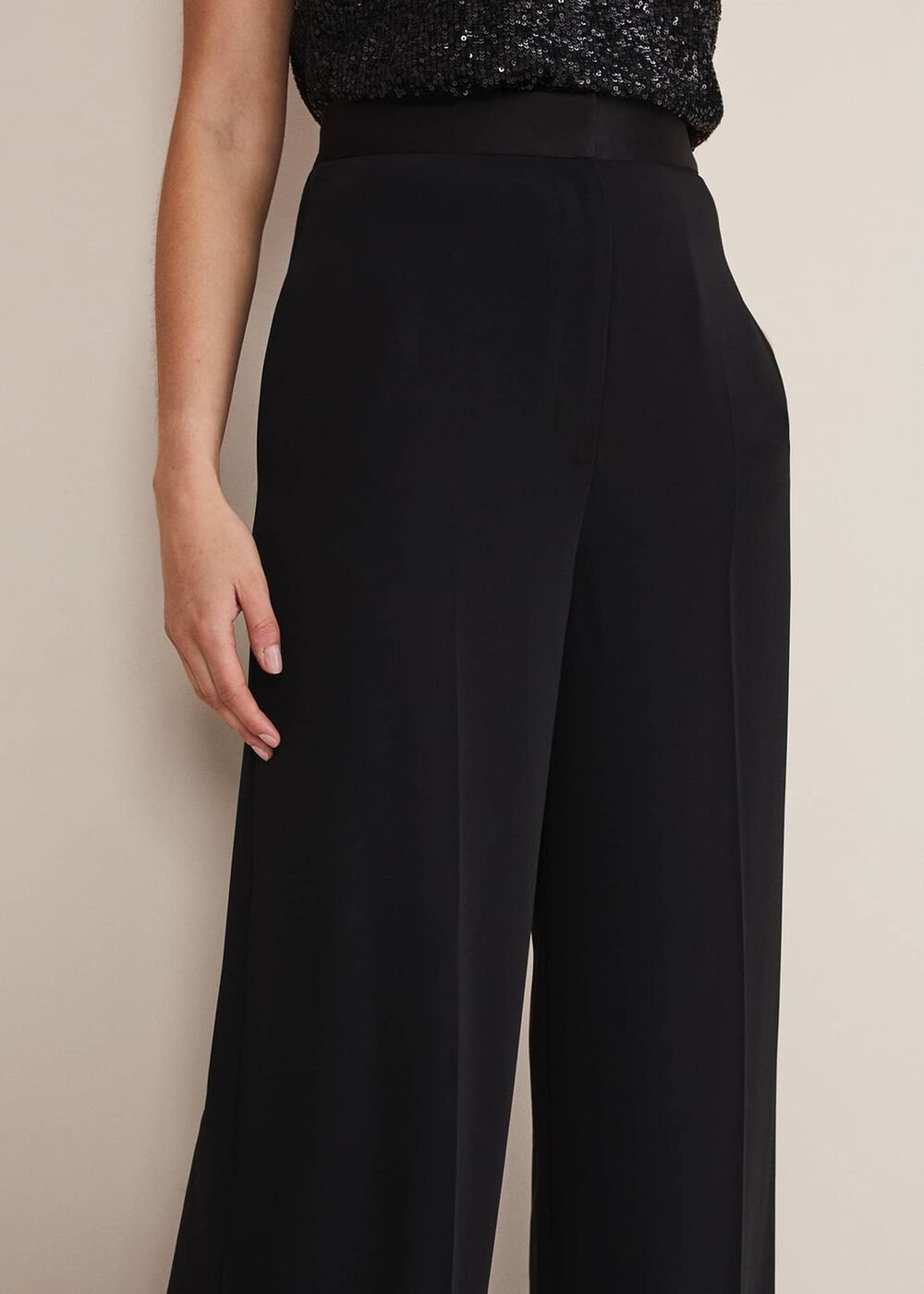 Elandra Wide Leg Tux Trousers Black