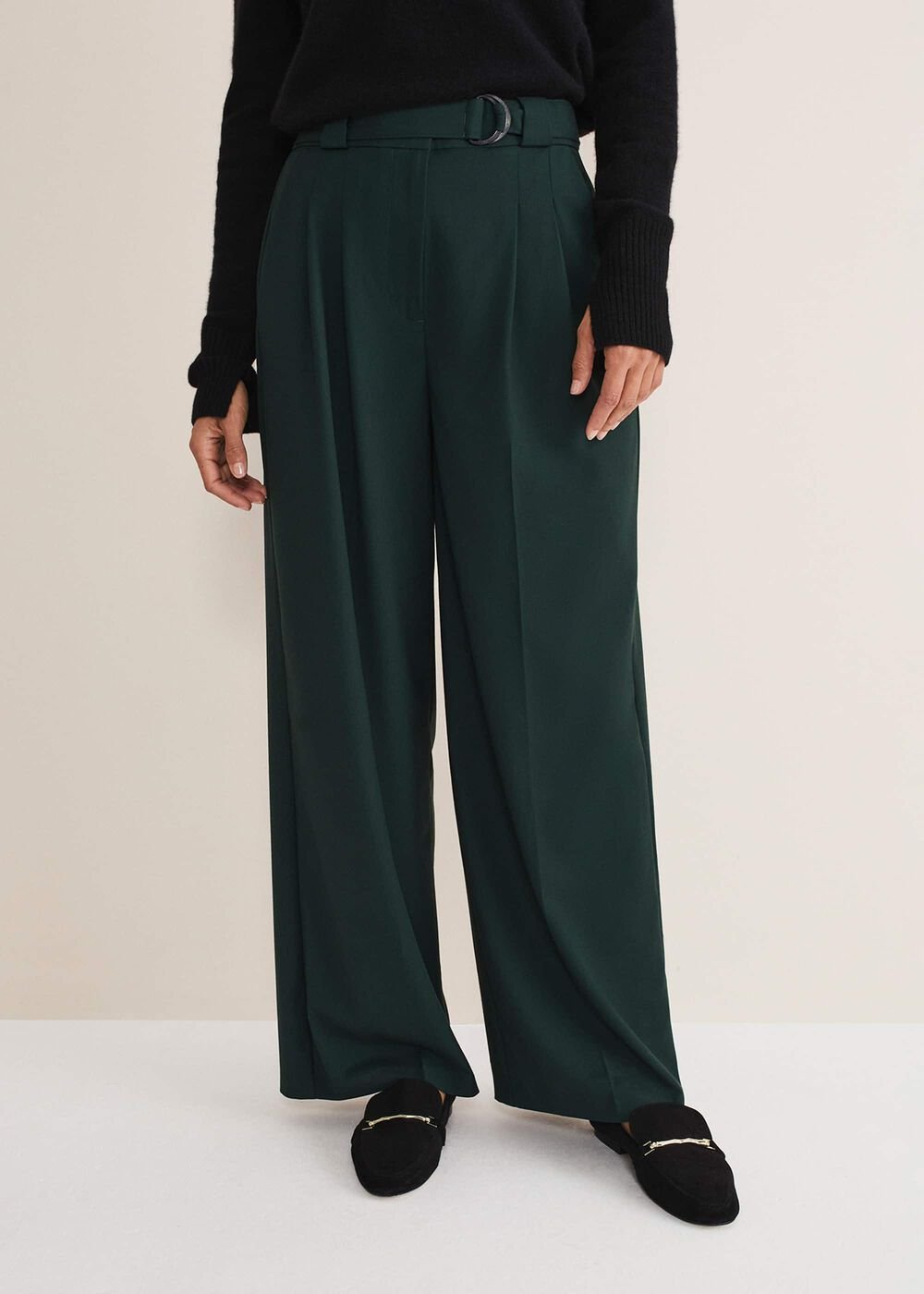 Catira Crepe Wide Leg Trousers Forest Green