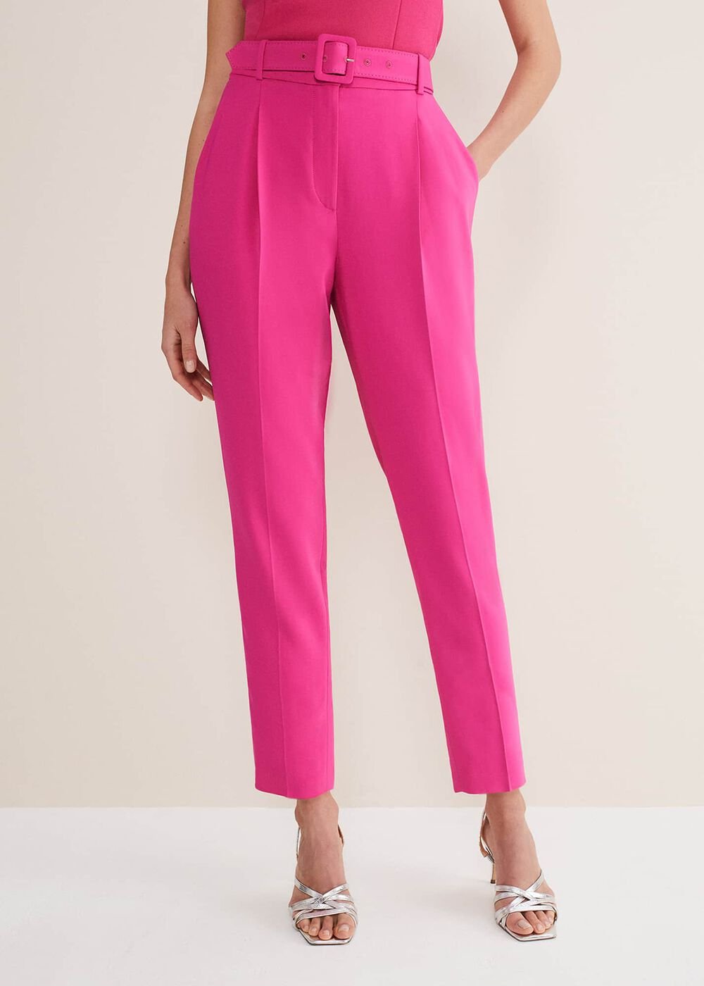 Adria Belted Cigarette Trousers Hot Pink