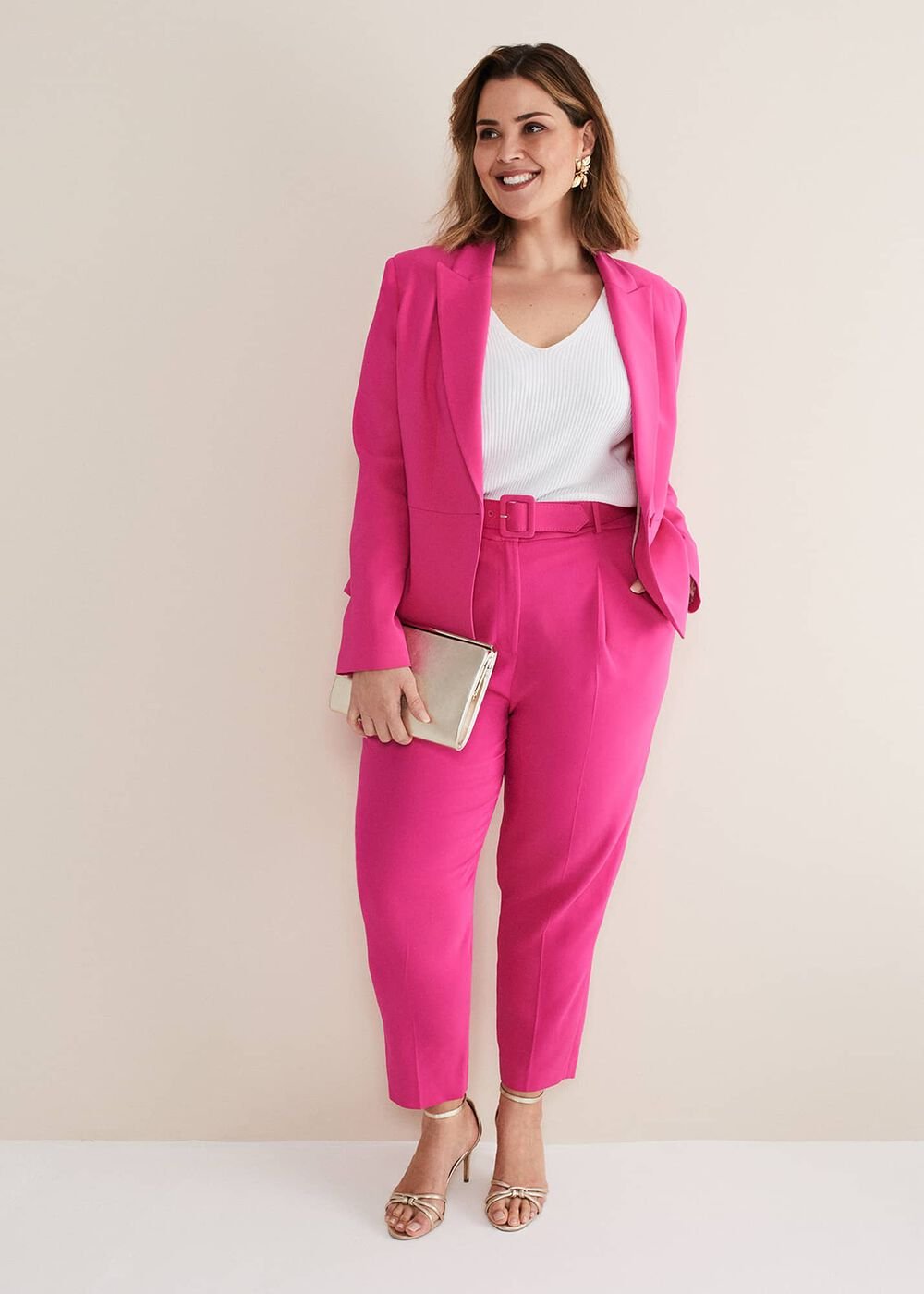 Adria Belted Cigarette Trousers Hot Pink