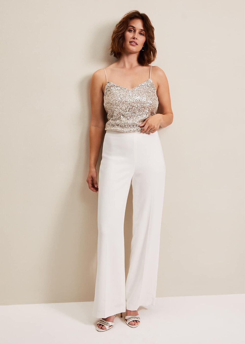 Beatriz Satin Wide Leg Bridal Trousers Ivory