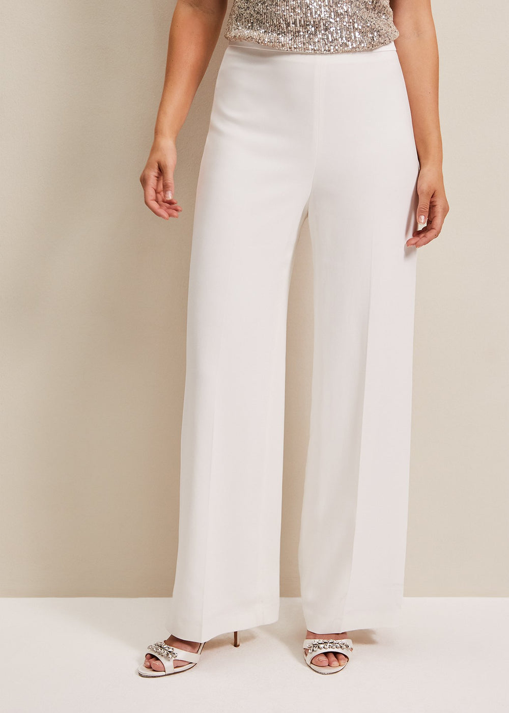 Beatriz Satin Wide Leg Bridal Trousers Ivory