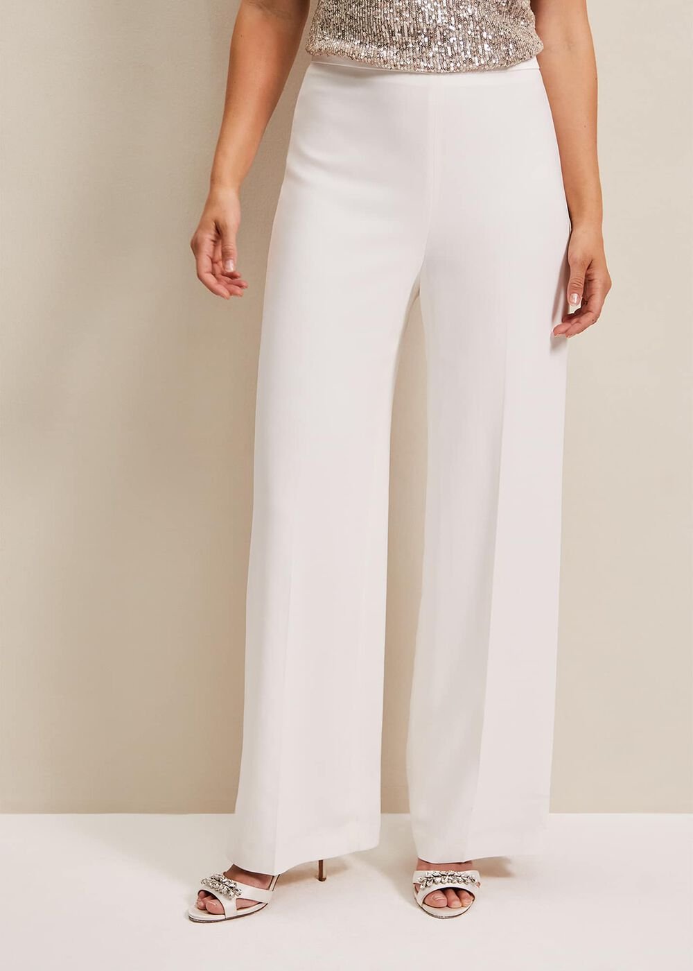 Beatriz Satin Wide Leg Bridal Trousers Ivory