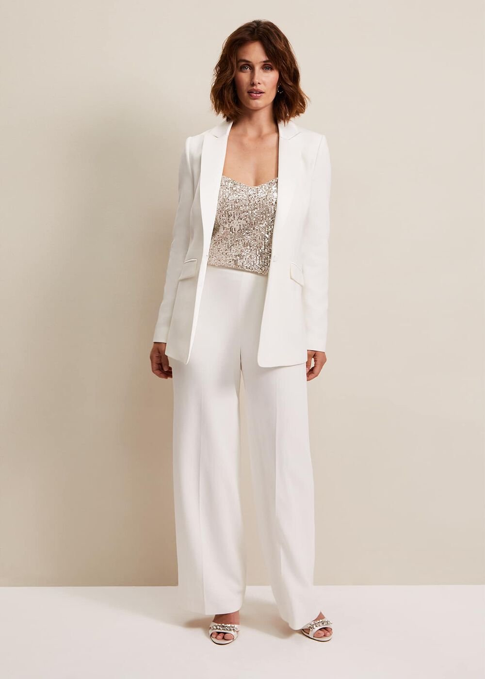 Beatriz Satin Wide Leg Bridal Trousers Ivory
