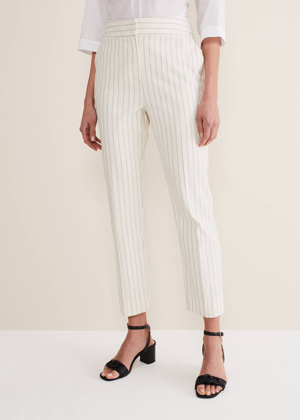 Ariella Pinstripe Straight Leg Trousers Black/Ecru