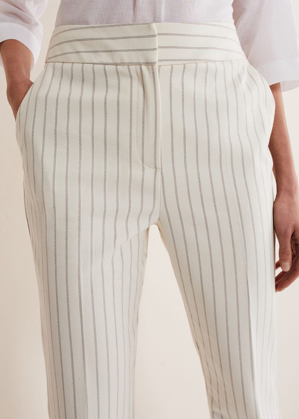 Ariella Pinstripe Straight Leg Trousers Black/Ecru