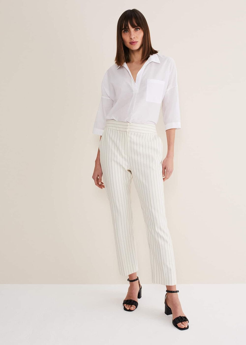 Ariella Pinstripe Straight Leg Trousers Black/Ecru