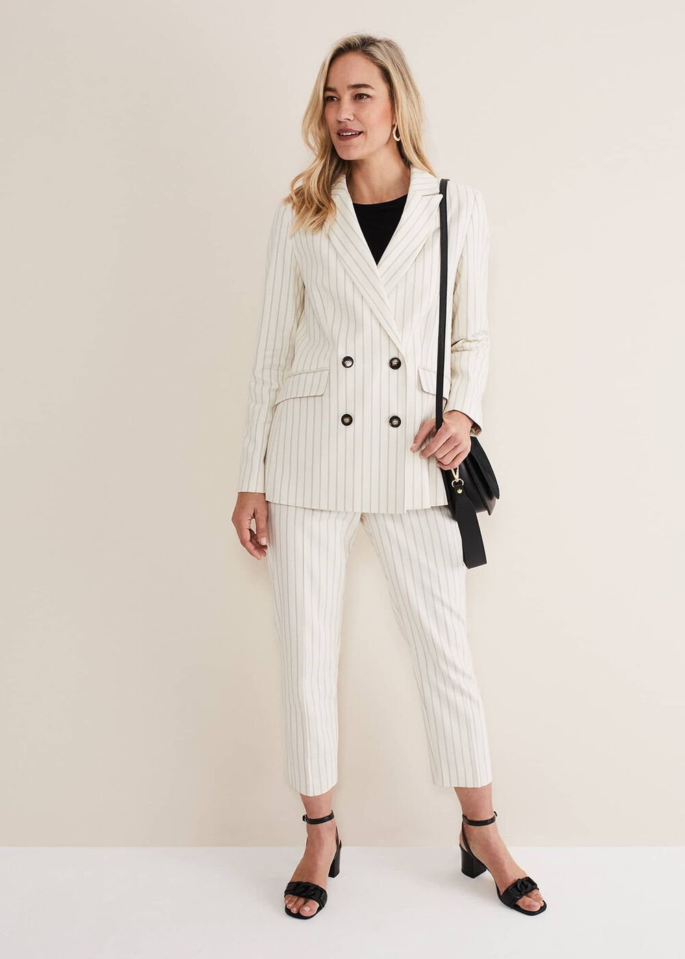 Ariella Pinstripe Straight Leg Trousers Black/Ecru