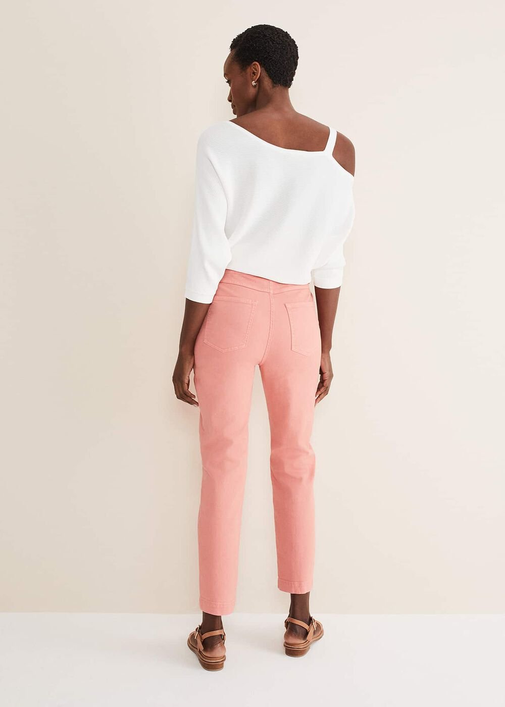 Karlie Button Through Straight Leg Jeans Apricot