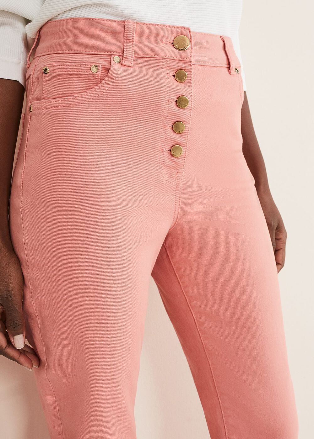 Karlie Button Through Straight Leg Jeans Apricot