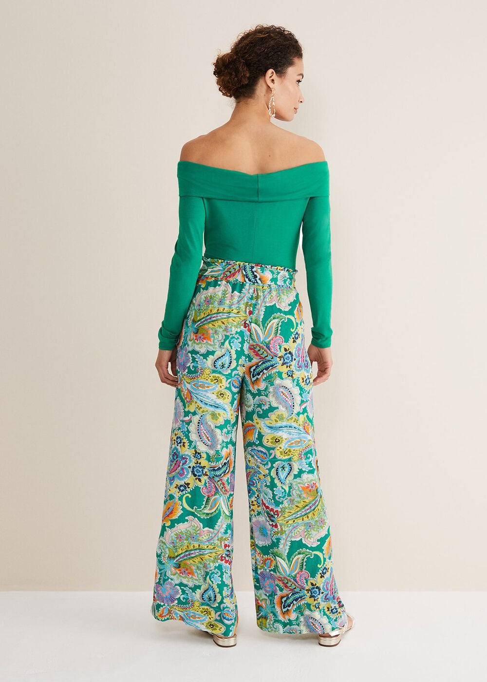 Paisley Wide Leg Trousers Green Multi