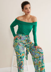 Paisley Wide Leg Trousers Green Multi