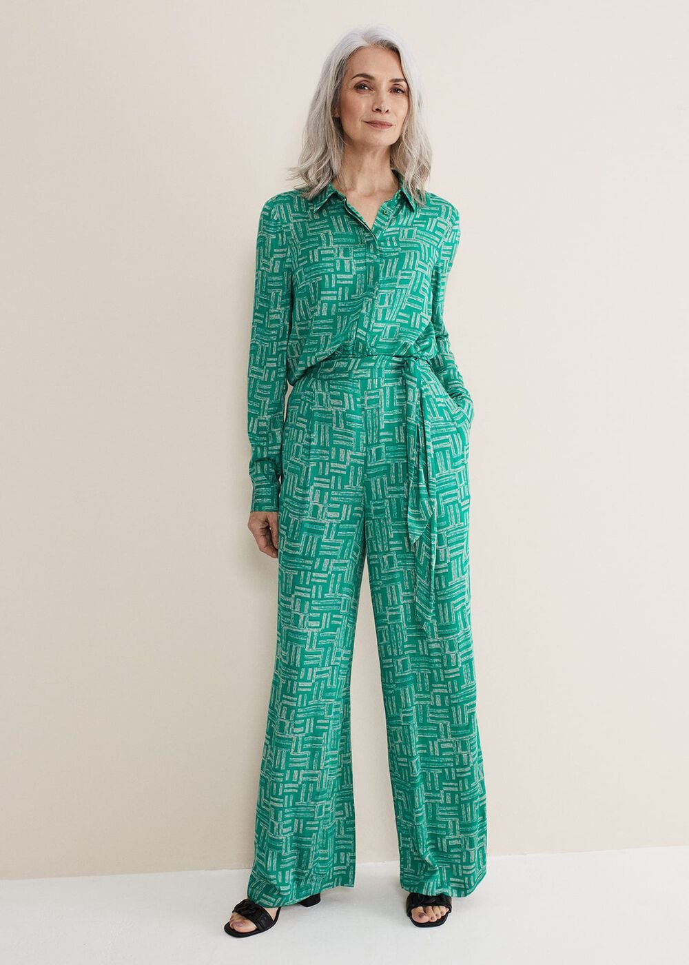 Hatty Wide Leg Trousers Green/Stone