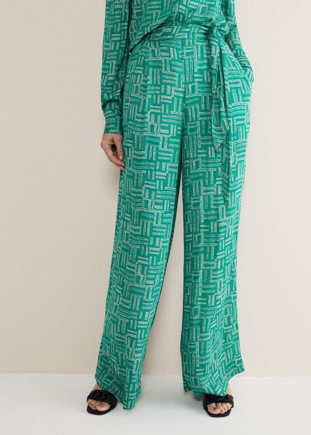 Hatty Wide Leg Trousers Green/Stone