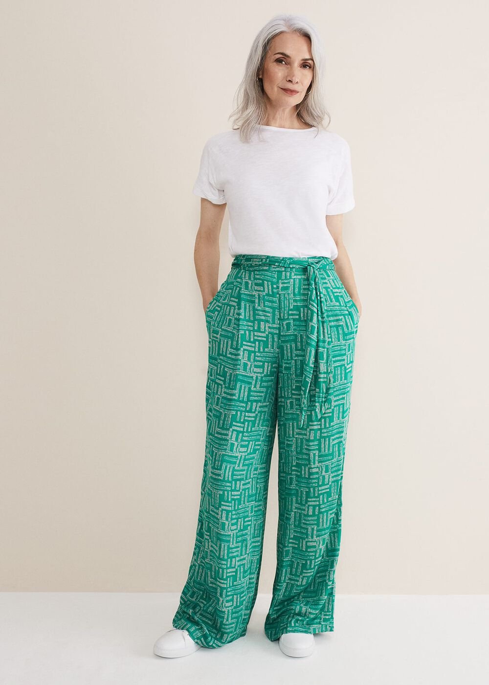 Hatty Wide Leg Trousers Green/Stone