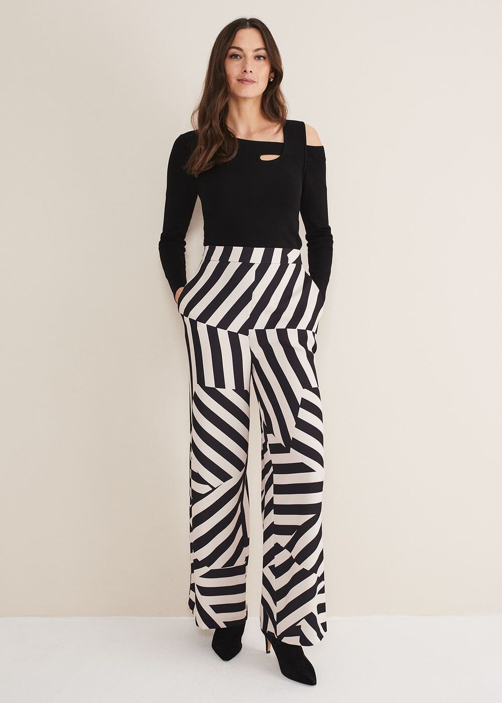 Phillis Striped Wide Leg Trousers Black/Pink