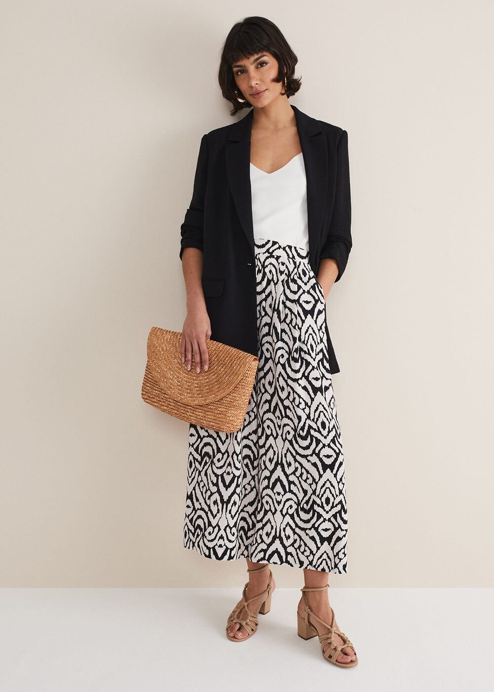 Malaya Printed Wide Leg Culottes Black/Ivory