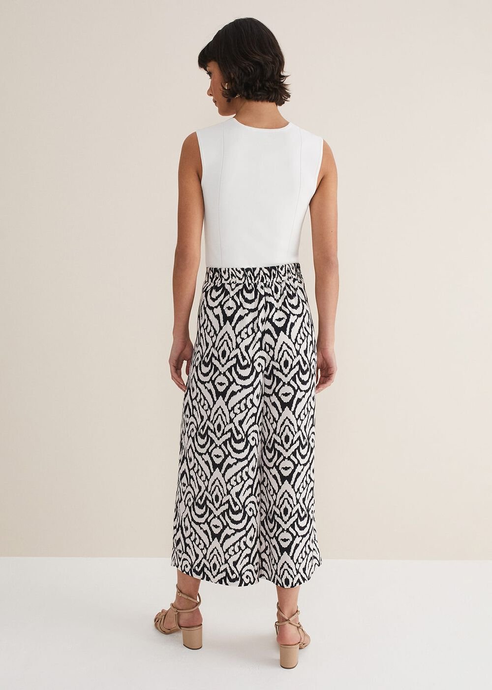 Malaya Printed Wide Leg Culottes Black/Ivory
