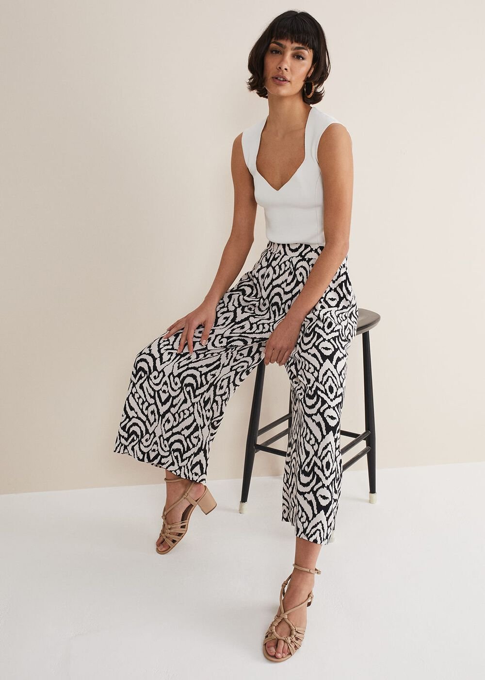 Malaya Printed Wide Leg Culottes Black/Ivory