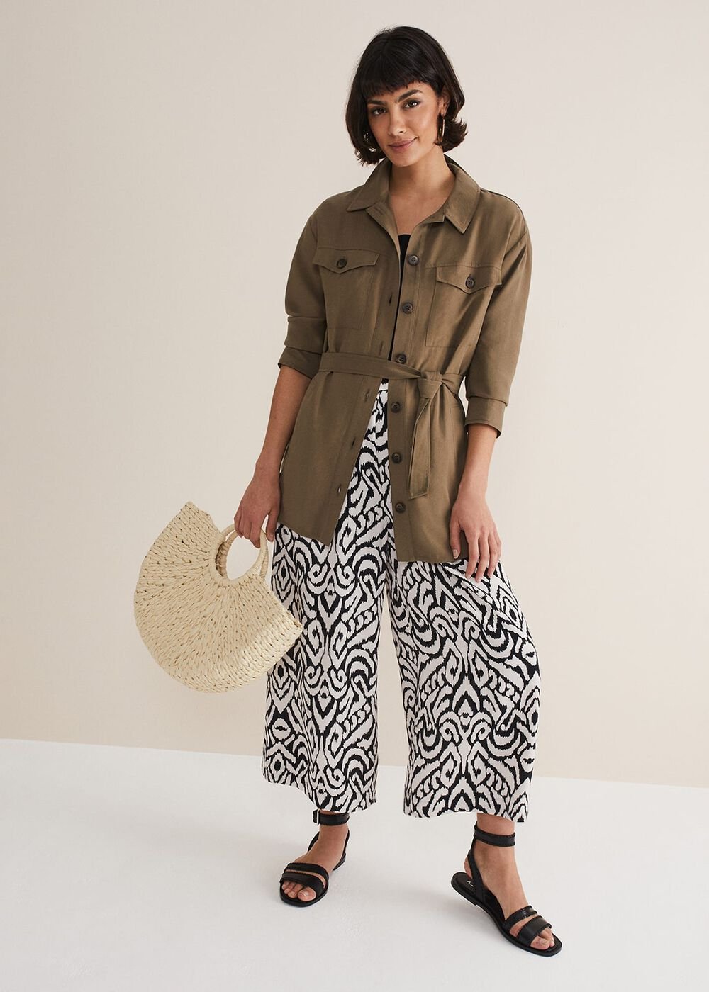 Malaya Printed Wide Leg Culottes Black/Ivory