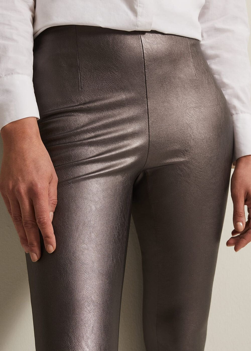 Amina Silver Faux Leather Jeggings Silver