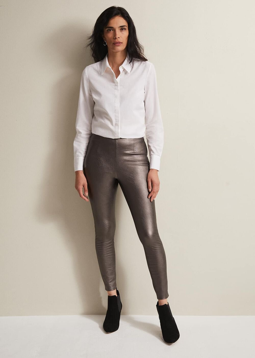 Amina Silver Faux Leather Jeggings Silver