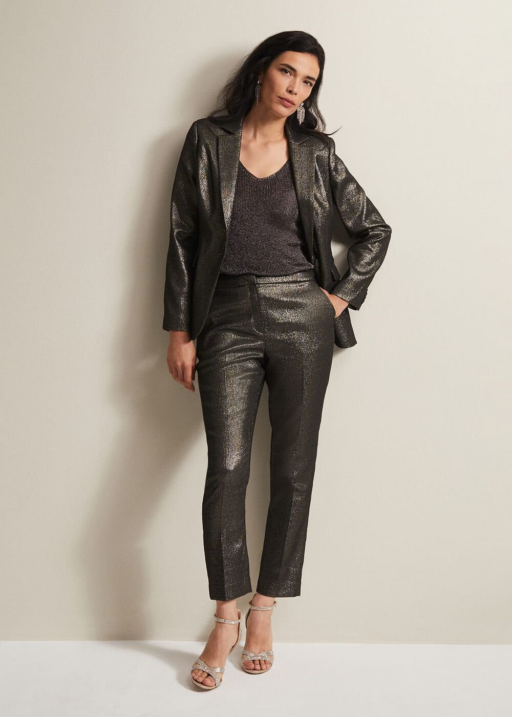 Ulrica Shimmer Straight Leg Trousers Metallic