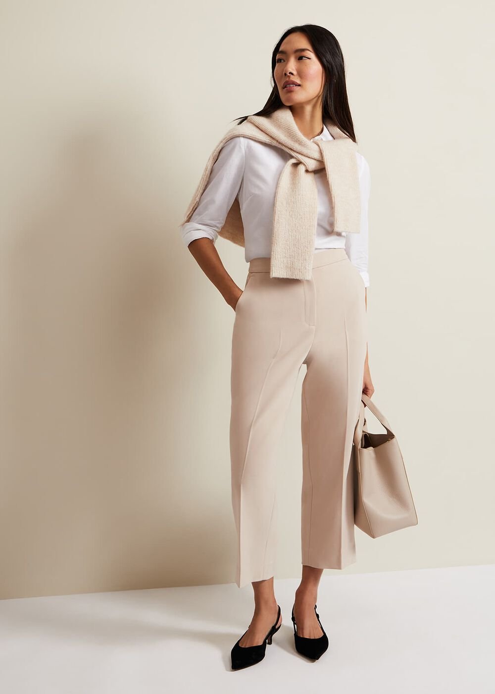 Everlee Crop Straight Leg Smart Trouser Stone