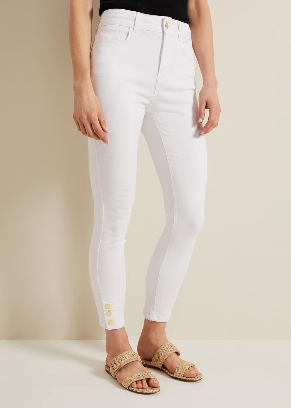 Joelle White Button Detail Skinny Jeans White