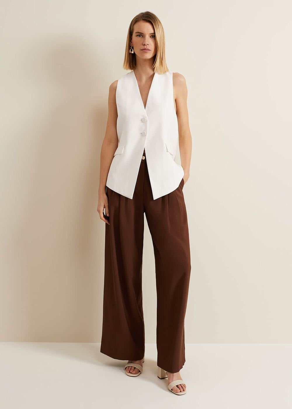 Indiyah Pleated Wide Leg Trousers Brown