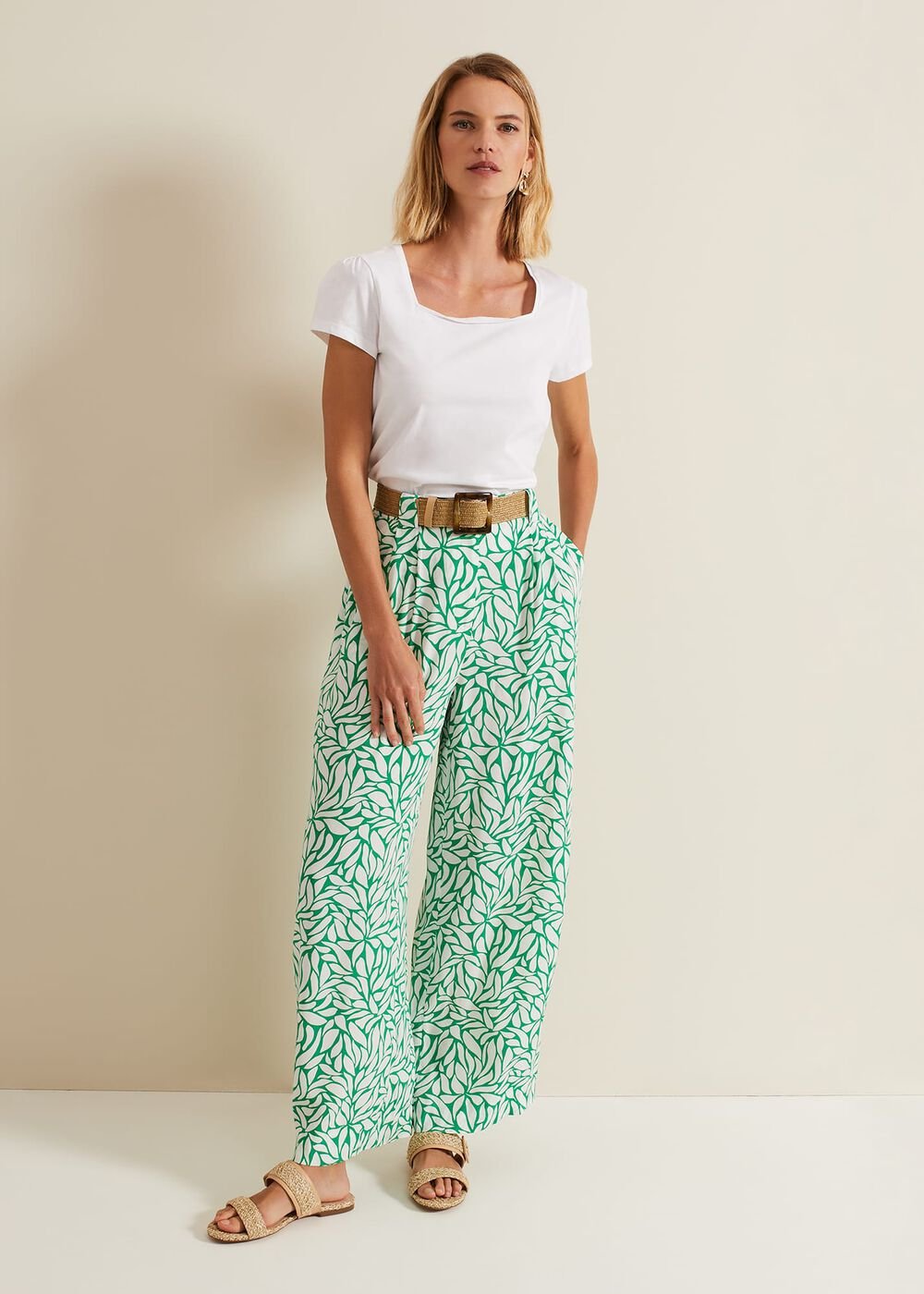 Nylah Printed Wide Leg Trousers Green
