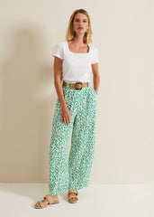 Nylah Printed Wide Leg Trousers Green