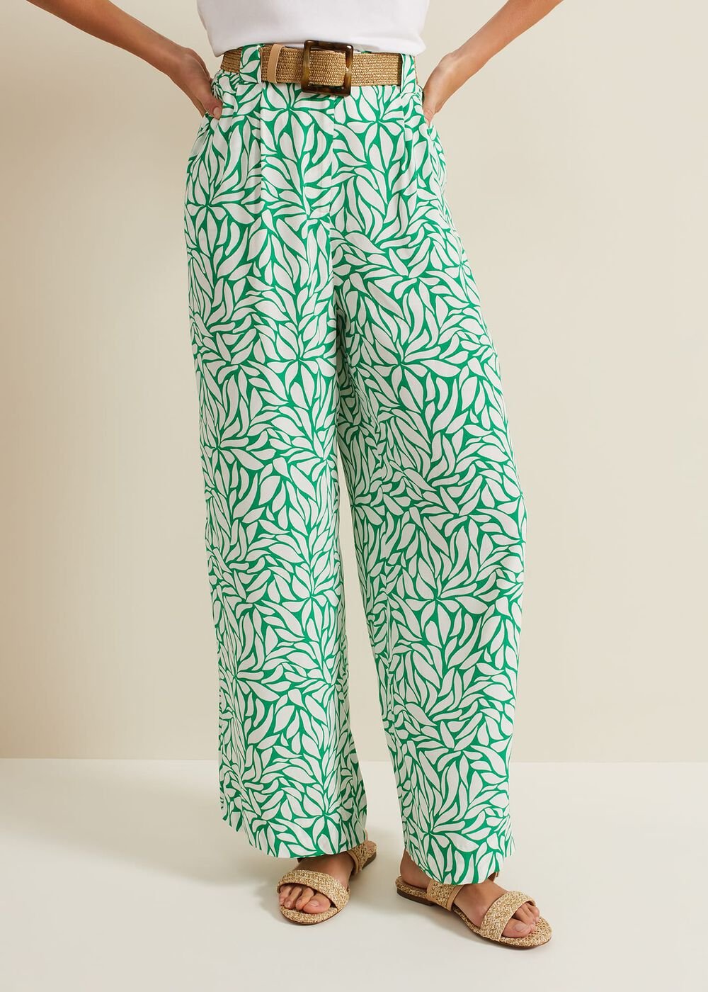 Nylah Printed Wide Leg Trousers Green