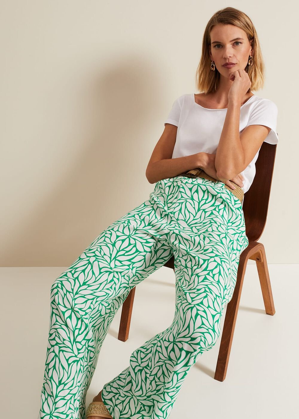 Nylah Printed Wide Leg Trousers Green