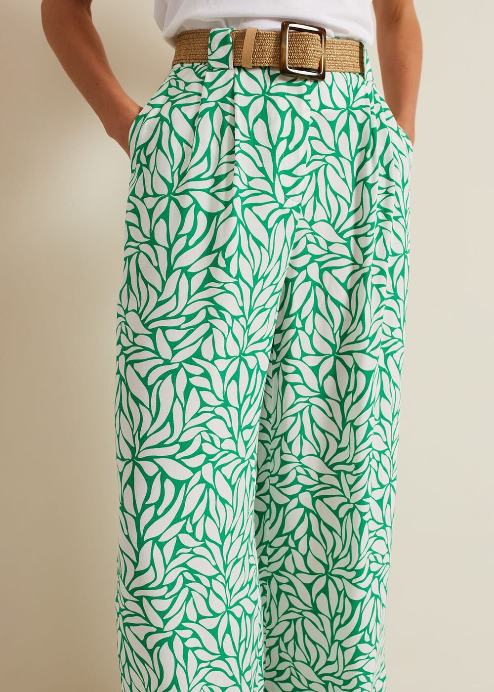Nylah Printed Wide Leg Trousers Green