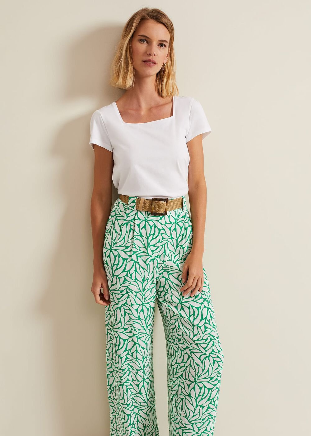 Nylah Printed Wide Leg Trousers Green