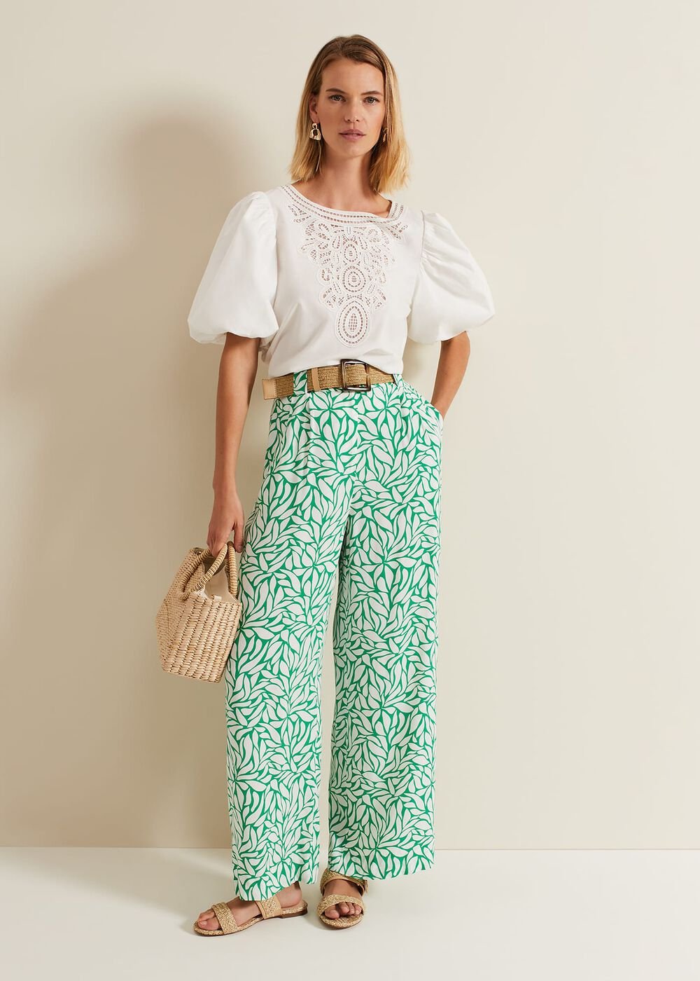 Nylah Printed Wide Leg Trousers Green