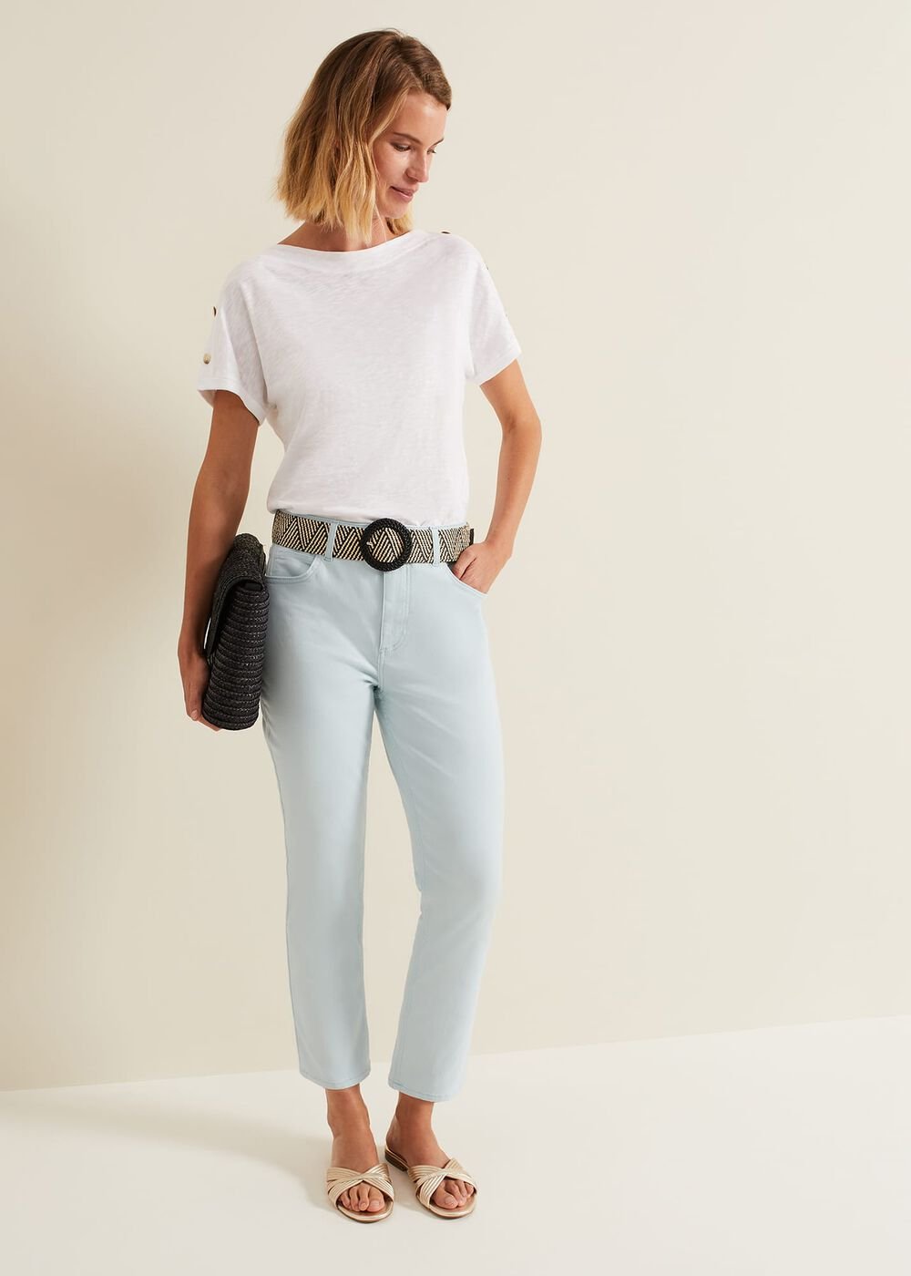 Lindsey Cropped Straight Leg Jeans Blue