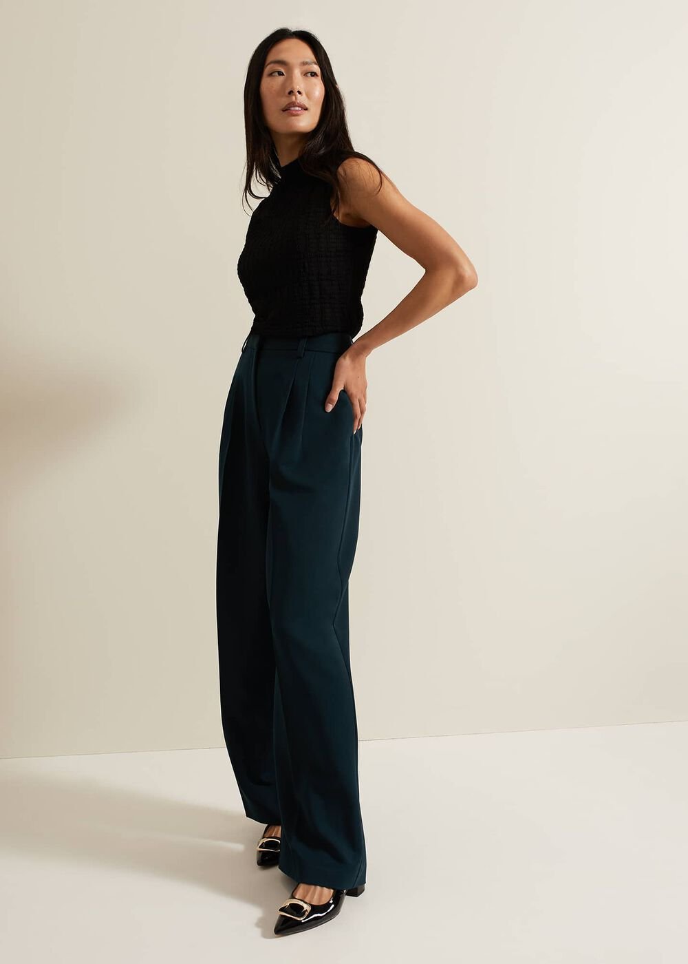 Arabella Pleat Wide Leg Trouser Green