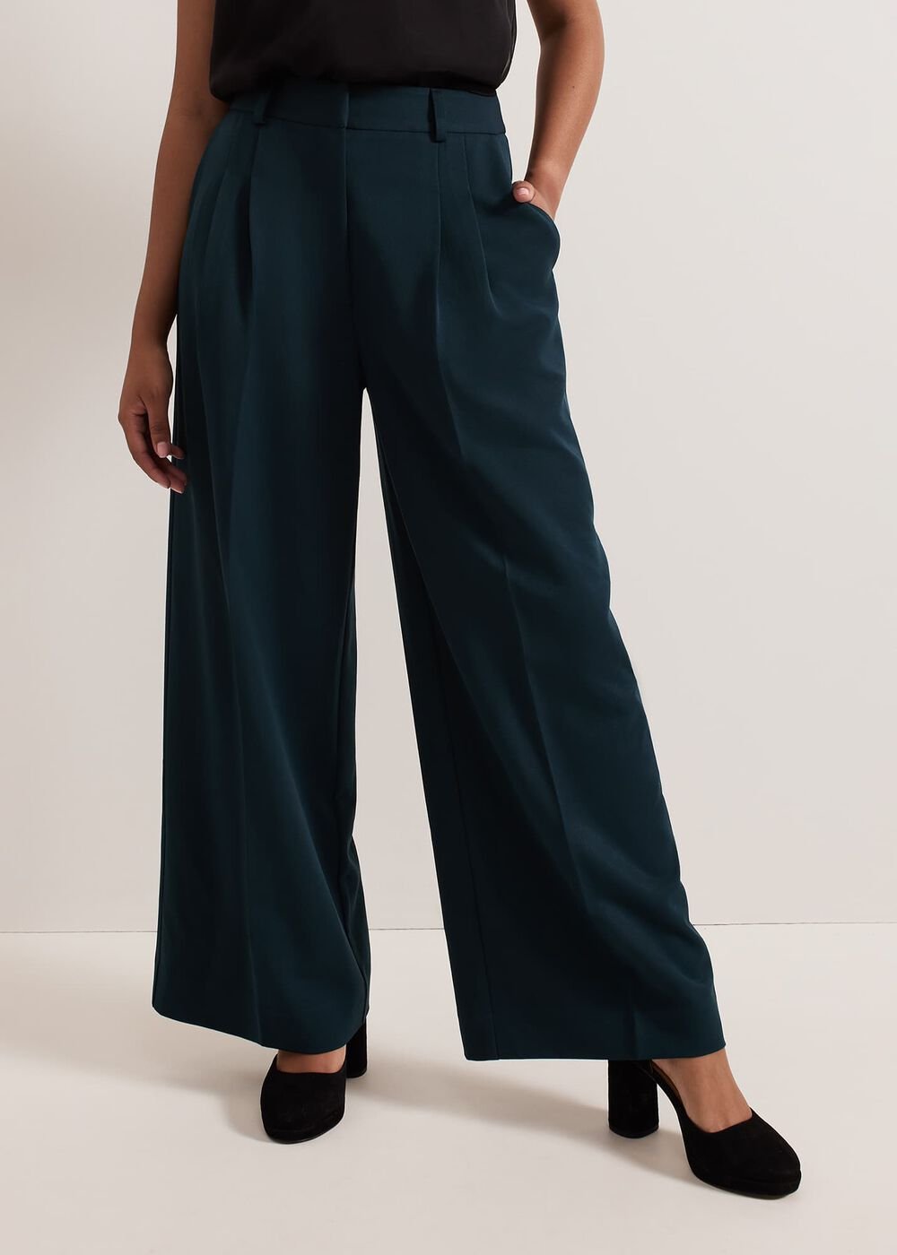 Petite Arabella Pleat Wide Leg Trousers Green