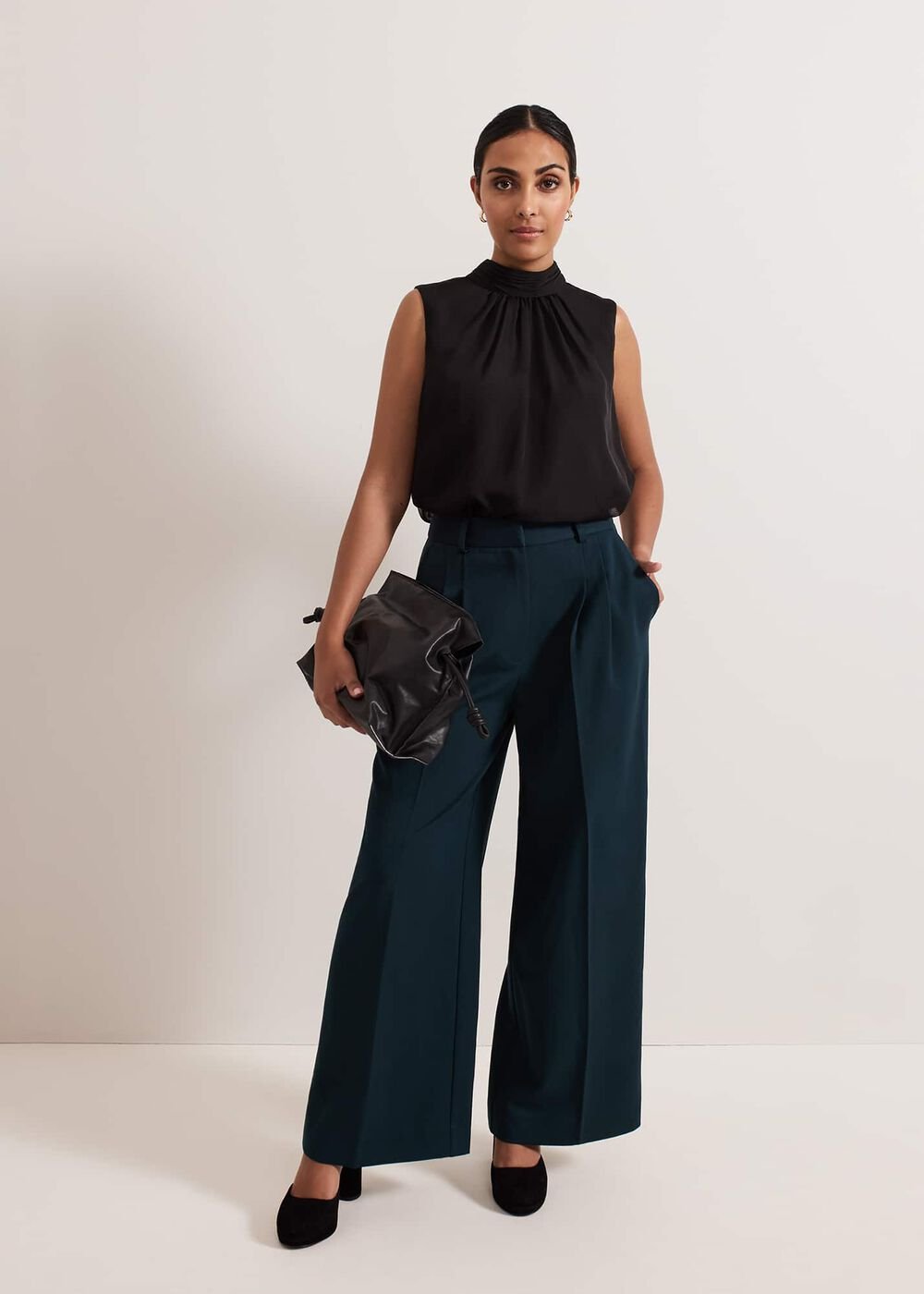 Petite Arabella Pleat Wide Leg Trousers Green