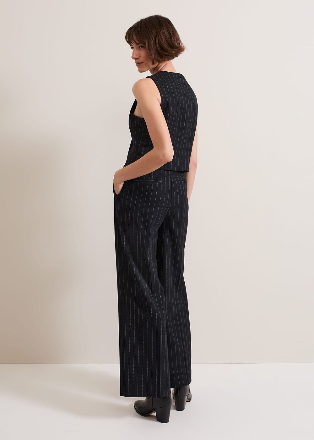 Pia Pinstripe Wide Leg Trousers Navy